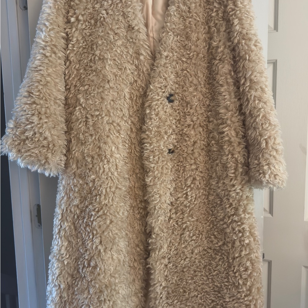 Women's Cream Faux Fur Coat